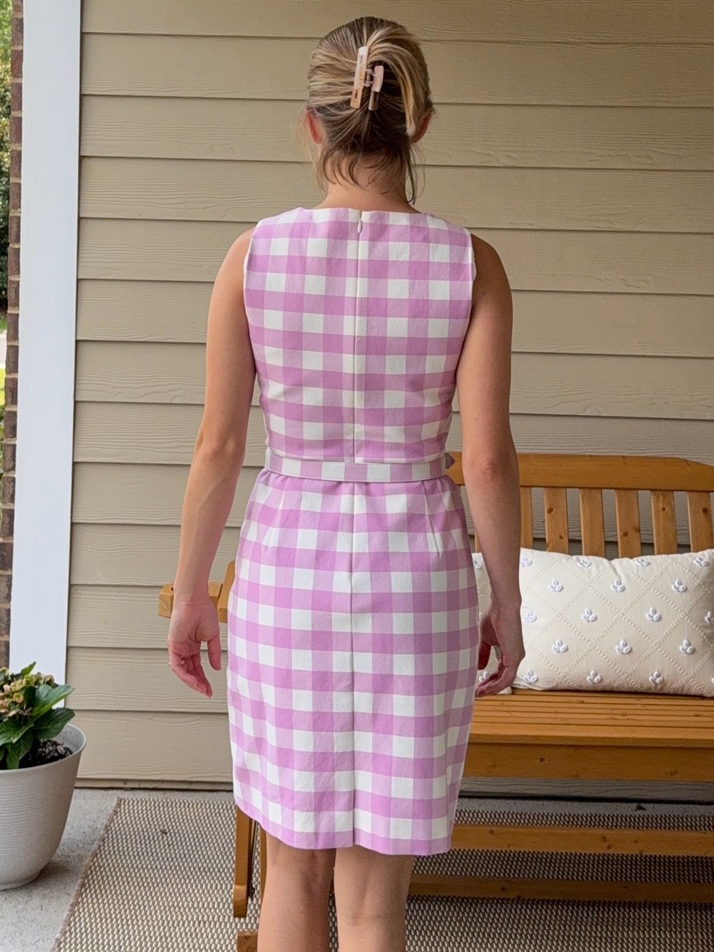 J. Crew Pink and White Gingham Midi Dress with Belt - Picture 2 of 2